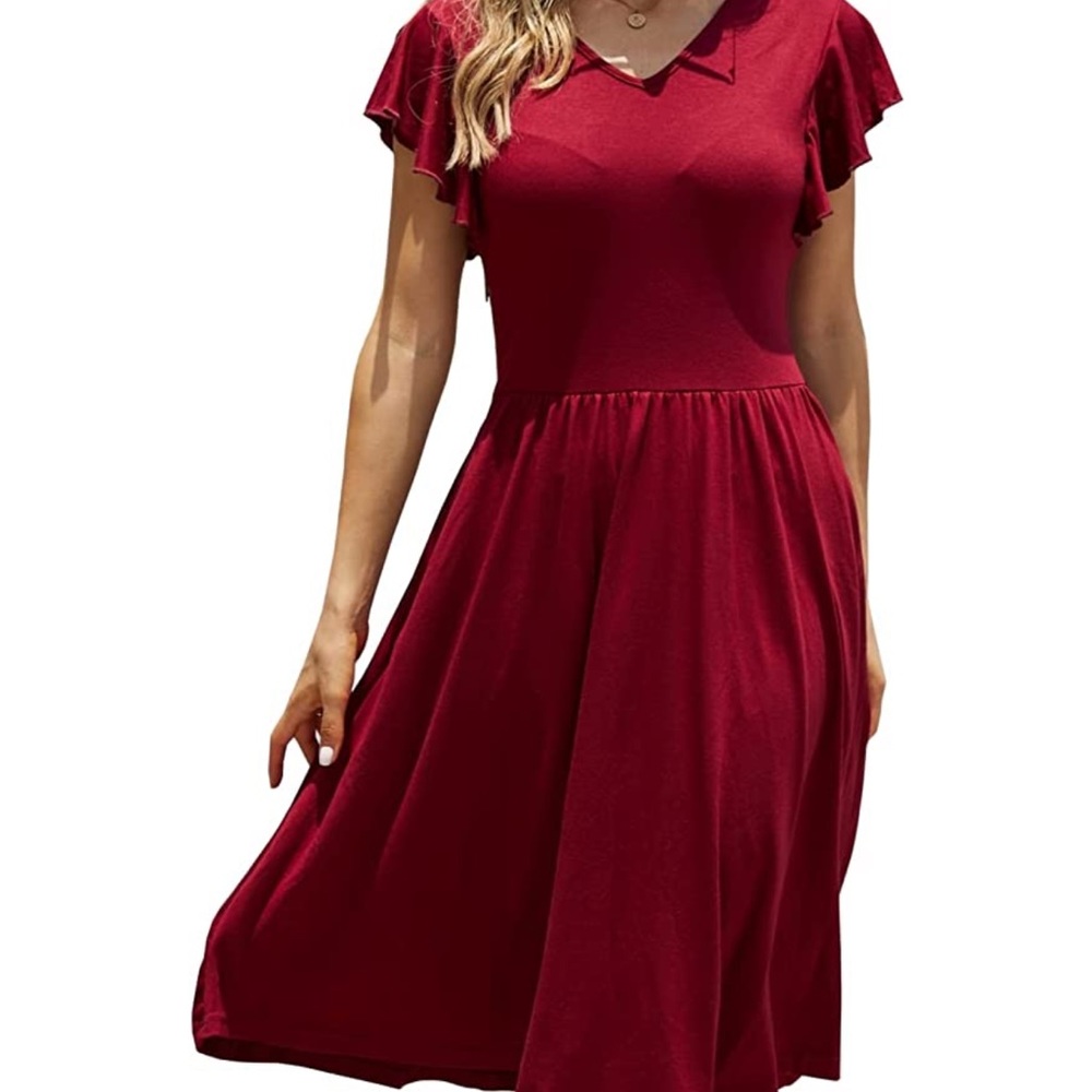 CISMARK Women's Casual Ruffle Sleeve Dress with Pockets